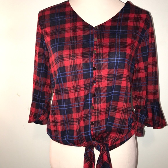 Tops - Plaid bell sleeve top